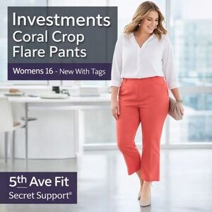 NEW Investments Womens Coral Crop Flare Pants 5th Ave Fit Size 16 Secret Support